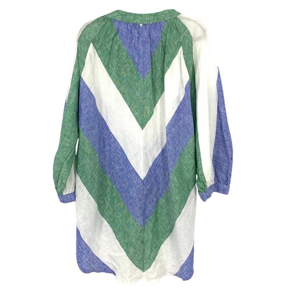 Greek Archaic Kori Long Sleeve Hi Low Tunic Womens XS Striped Linen Blue Green - Picture 2 of 6